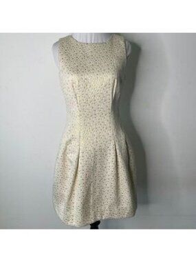NWT Cynthia Steffe Gold Metallic Jacquard Sleeveless Pleated Dress Size 2